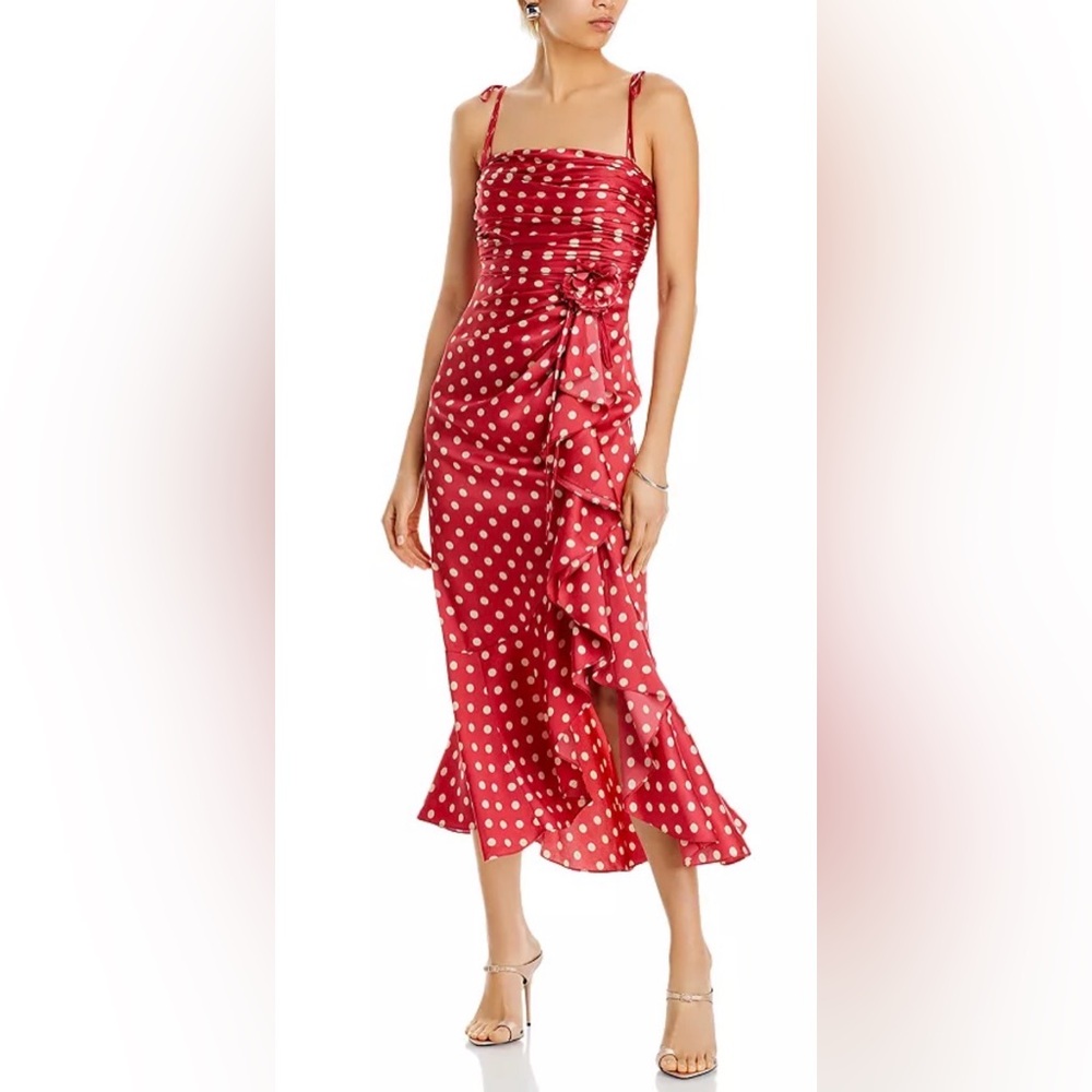 Cinq à Sept Red Strapless Polka Dot Dress